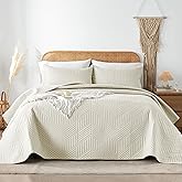 Davulos King/Cal King Quilt Set in Cream, Soft Reversible Microfiber Bedspread for All-Season Use in Bedroom or Dorm, Lightweight Modern Geometric Coverlet (1 Quilt, 2 Pillow Shams)