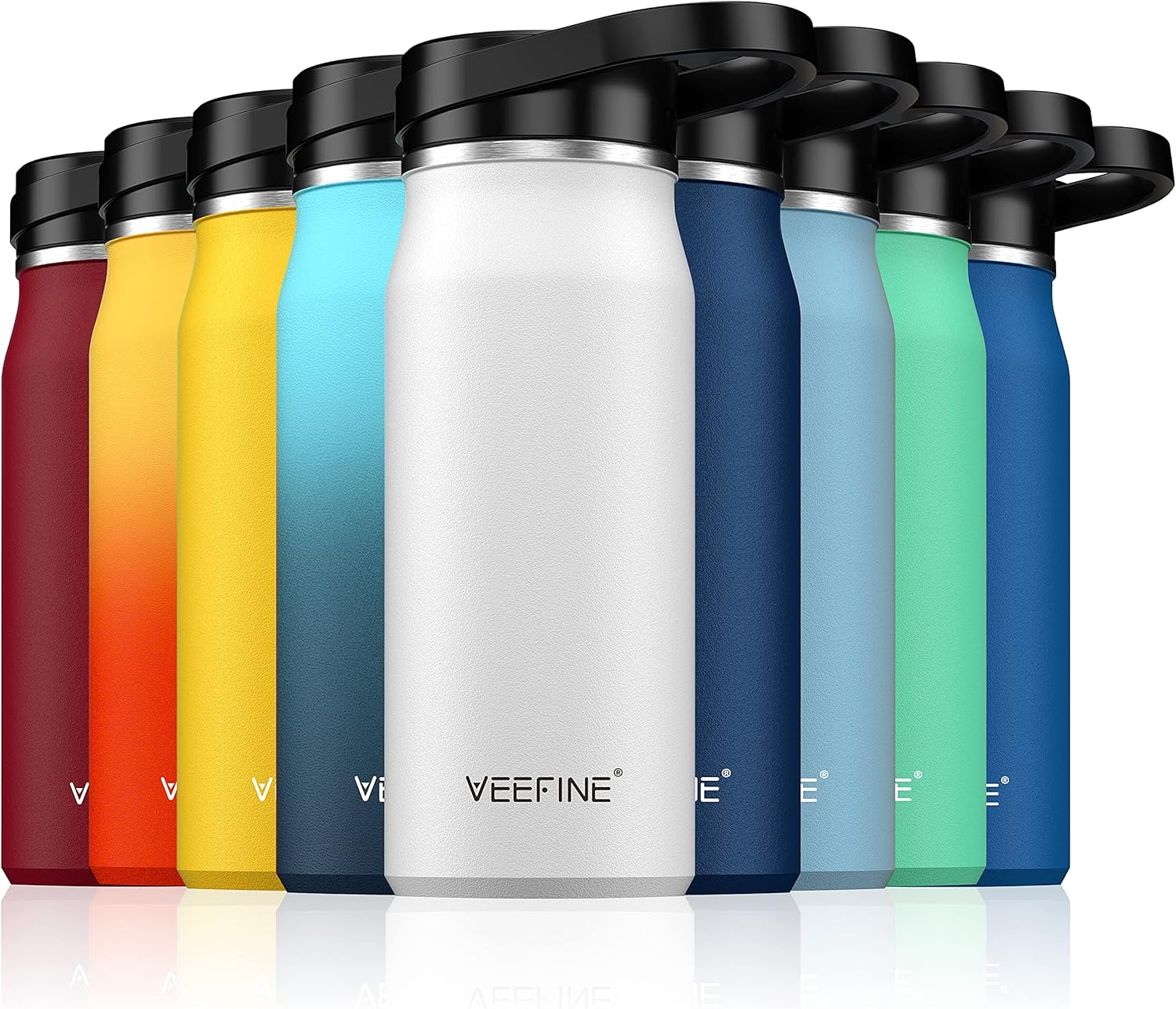 VEEFINE Water Bottle Vacuum Insulated Stainless Steel Water Bottles Keep Cold Hot Leak Proof Thermos Wide Mouth Lid BPA Free Powder Coating Sweat Free for Camping Hiking Yoga and Gym, 20/32/40oz : Home Improvement