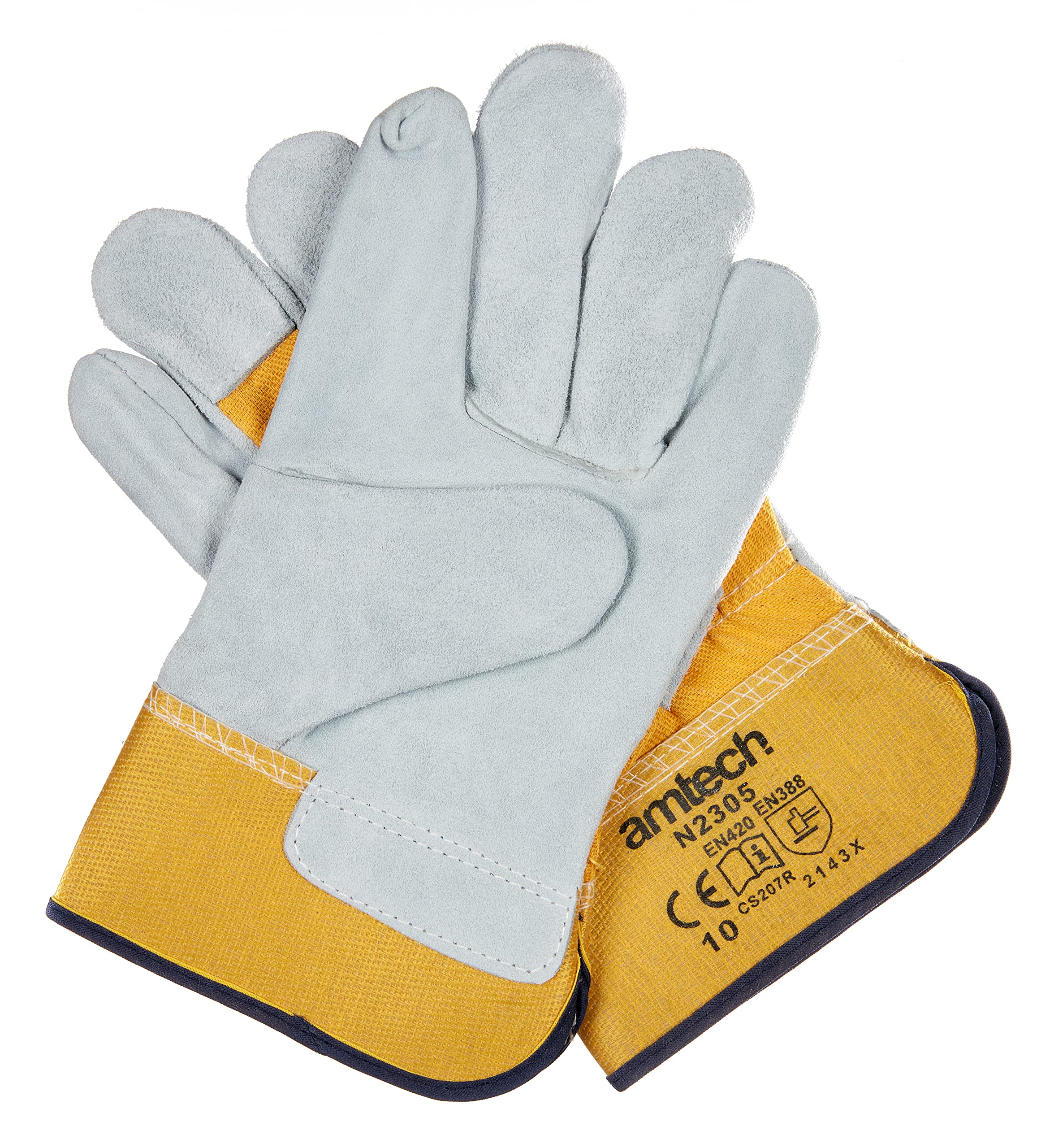 Amtech N2305 Heavy Duty Leather Work XL (Size: 10), Certified Quality Thorn Proof Gardening Gloves, White and Yellow