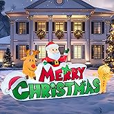 Joiedomi Christmas Inflatable Merry Christmas Sign with Santa, Reindeer & Gingerman, Christmas Inflatable Decoration with Build-in LEDs for Xmas Party Outdoor Yard Garden Lawn Winter Decor