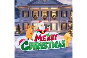 Joiedomi 9.5 FT Christmas Inflatable Merry Christmas Sign with Santa, Reindeer & Gingerman, LED Lit for Outdoor Yard Garden Lawn Winter Decor