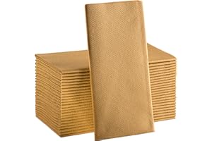 Gold Paper Napkins | Linen Feel Guest Disposable Cloth Like Dinner Napkins | Hand Towels | Soft, Absorbent, Paper Hand Napkin