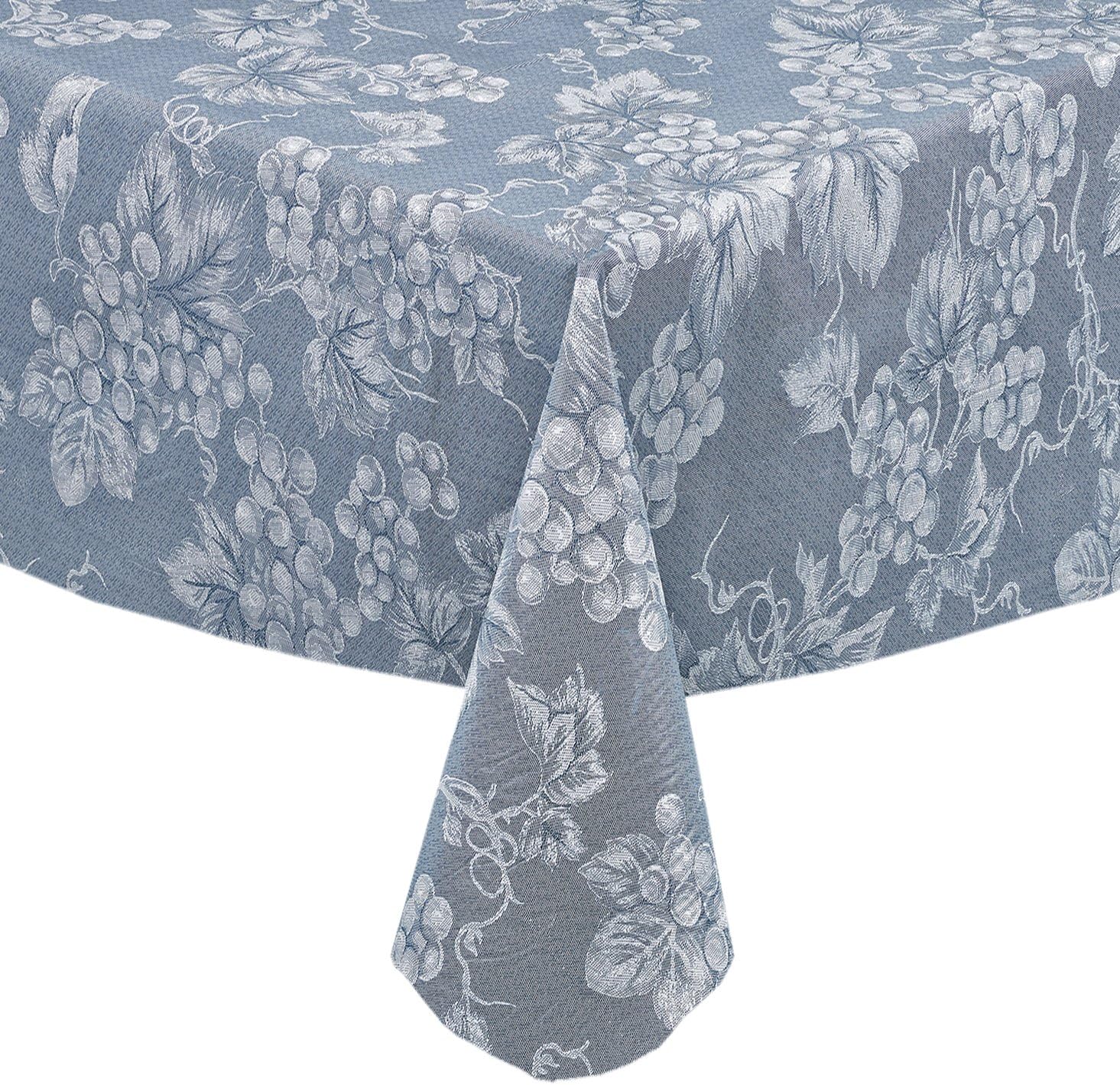 Home Bargains Plus 52 x 52 Inch Square Vinyl Tablecloth with Flannel Backing, Traditional Grapevine Print, Waterproof Indoor Outdoor Dining Room, Party and Banquet Table Cover, Blue