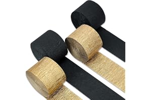 Captain Décor 4 Crepe Paper Streamers Rolls, 328ft Pack of 4 Gold and Black Streamers for Party Decorations, Birthday Streamers, Party Streamers for Wedding Decoration (1.8 inch x 82 ft/Roll)…