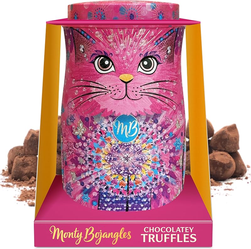 Monty Bojangles Raspberry Popping Candy Truffles Cat Tin 135g Shimmering Starlet