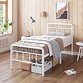 Nailsong 18 Inch Tall Twin Bed Frames with Headboard and Footboard, Heavy Duty Metal Platform Bed Frame Twin No Box Spring Needed, Easy Assembly, Under-Bed Storage, Noise Free, White
