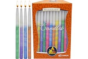 Dripless Chanukah Candles Standard Size - Decorated Multi Colored Hanukkah Candles Fits Most Menorahs - Premium Quality Wax - 45 Count for All 8 Nights of Hanukkah - by Ner Mitzvah