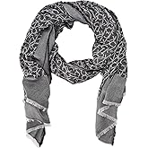 Calvin Klein Chambray Border Logo Scarf with Eyelash Fringe