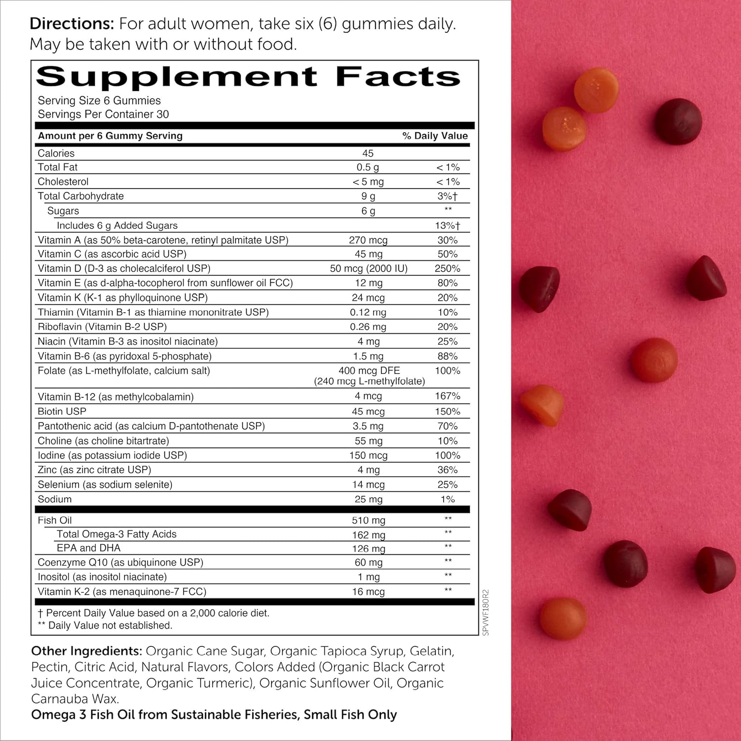 SmartyPants Women's Formula Gummy Multivitamins: Vitamin C, D3, and Zinc for Immunity, Biotin for Hair, Skin & Nails, Omega 3 Fish Oil, CoQ10 for Heart Health, Methyl B12, 180 Count (30 Day Supply): Health & Personal Care