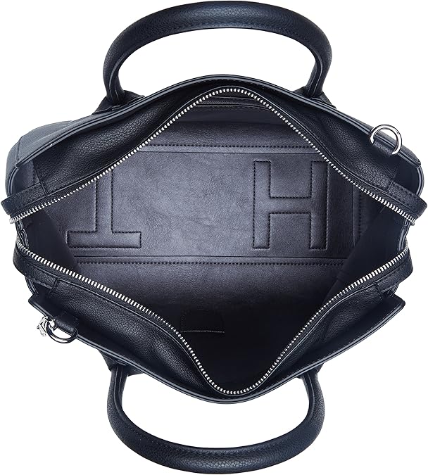 Tommy Hilfiger Womens Charming Tommy Satchel Canvas and Beach Tote Bag Black (Black) Amazon.co