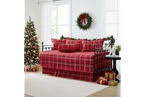 Southshore Fine Living, Inc. Twin Daybed Cover Set, 6-Piece Daybed Comforter Set for Trundle Bed with Quilt, 3 Pillow Shams, Bed Skirt, Throw Pillow, Red Plaid Christmas Bedding