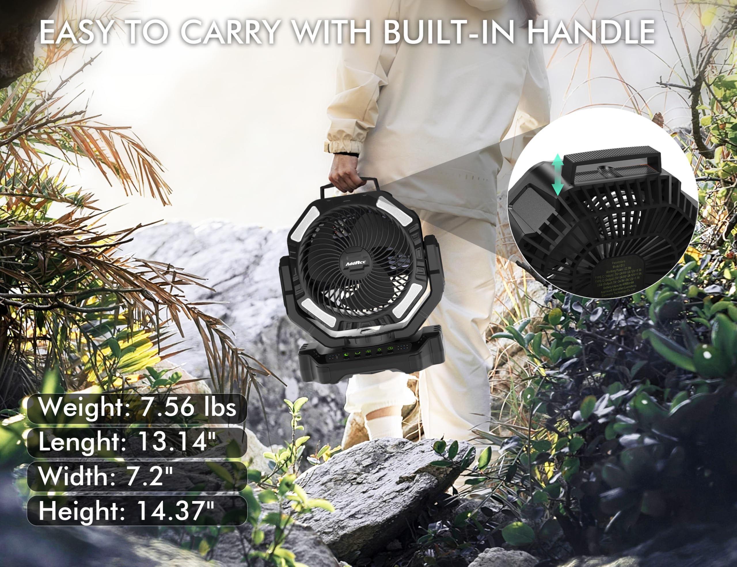 40000mAh Battery Operated Camping Fan, Rechargeable High Velocity Floor Fan, Auto Oscillation Remote Control Timer - Cordless Outdoor Fan for Car Travel RV Camp Garage Patio Hurricane Emergency