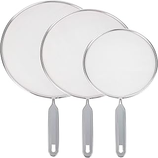 ONVAYA® Pfannenspritzschutz | 3-TLG. Set | ∅ 20-29 cm | rostfreier Edelstahl | Spritzschutz Pfannen | Fettspritzschutz