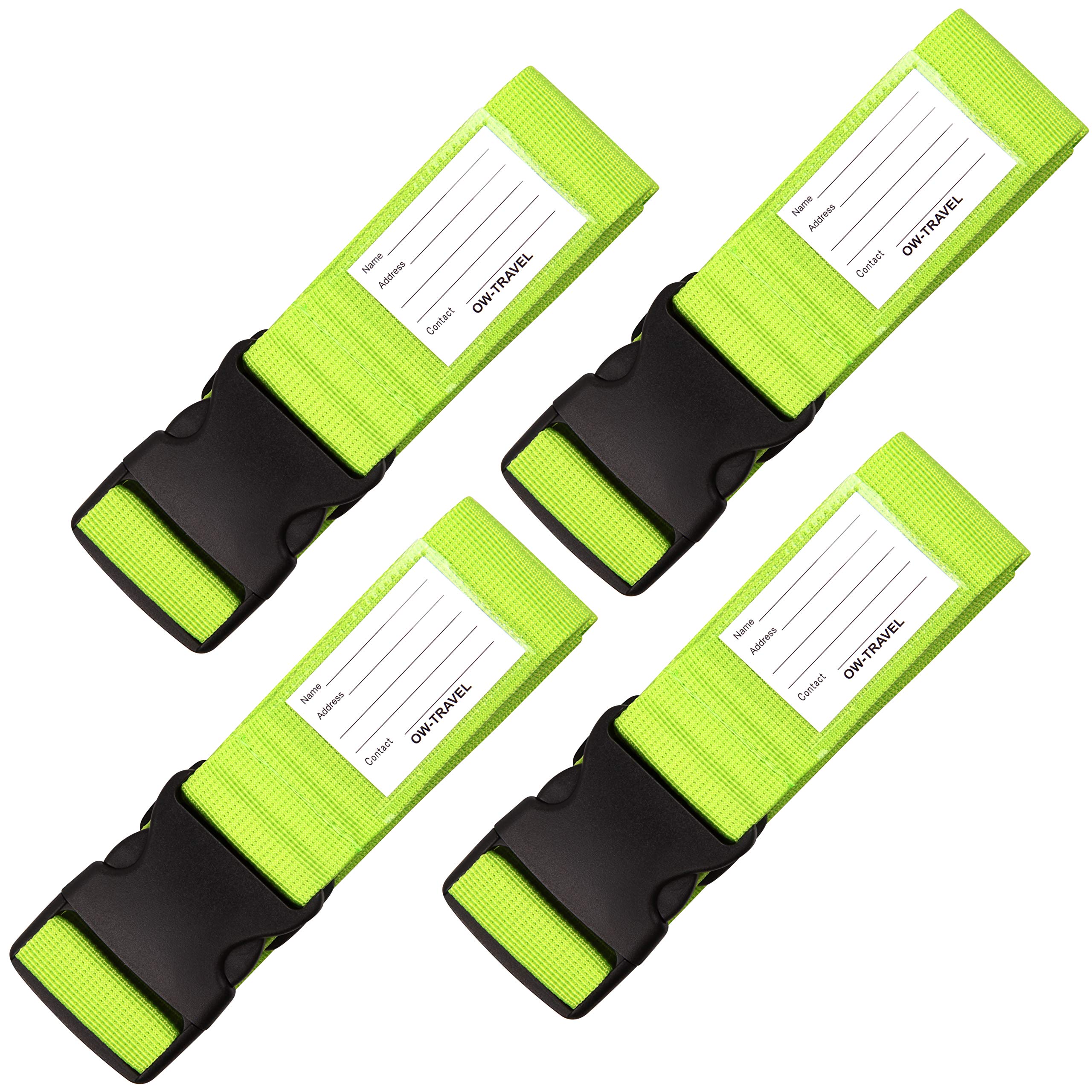 OW-Travel Personalised Luggage Straps for Suitcases (4 Pack Green) Easy to Spot Suitcase Straps with Address labels. Case Strap Suitcase Strap Luggage Belt for Bags Baggage with Name Card ID Slot