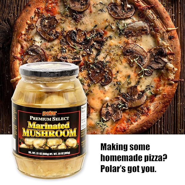 MW POLAR WHOLE MARINATED MUSHROOMS 35OZ (PACK OF 1), PREMIUM SELECTED, IN GLASS JAR