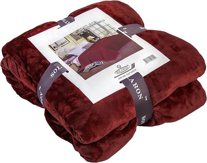Solaron Silky Soft Solid Marsala Mink Plush Korean Style Luxury Blanket 87" x 94