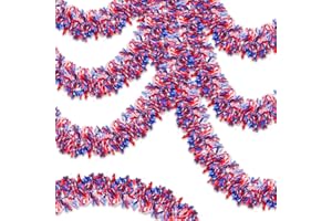 COUAH 50 FT 4th of July Tinsel Garland Red White and Blue Garland Fourth of July Garland Patriotic Garland for Home Party Holiday Celebration Memorial Day Independence Day 4th of July Decorations