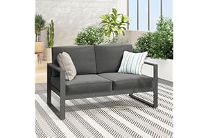 Green4ever Patio Furniture Aluminum Outdoor Loveseat, All-Weather Patio Sofa Modern Metal Couch Chair with Removable, Water-Resistant Cushions (Grey)