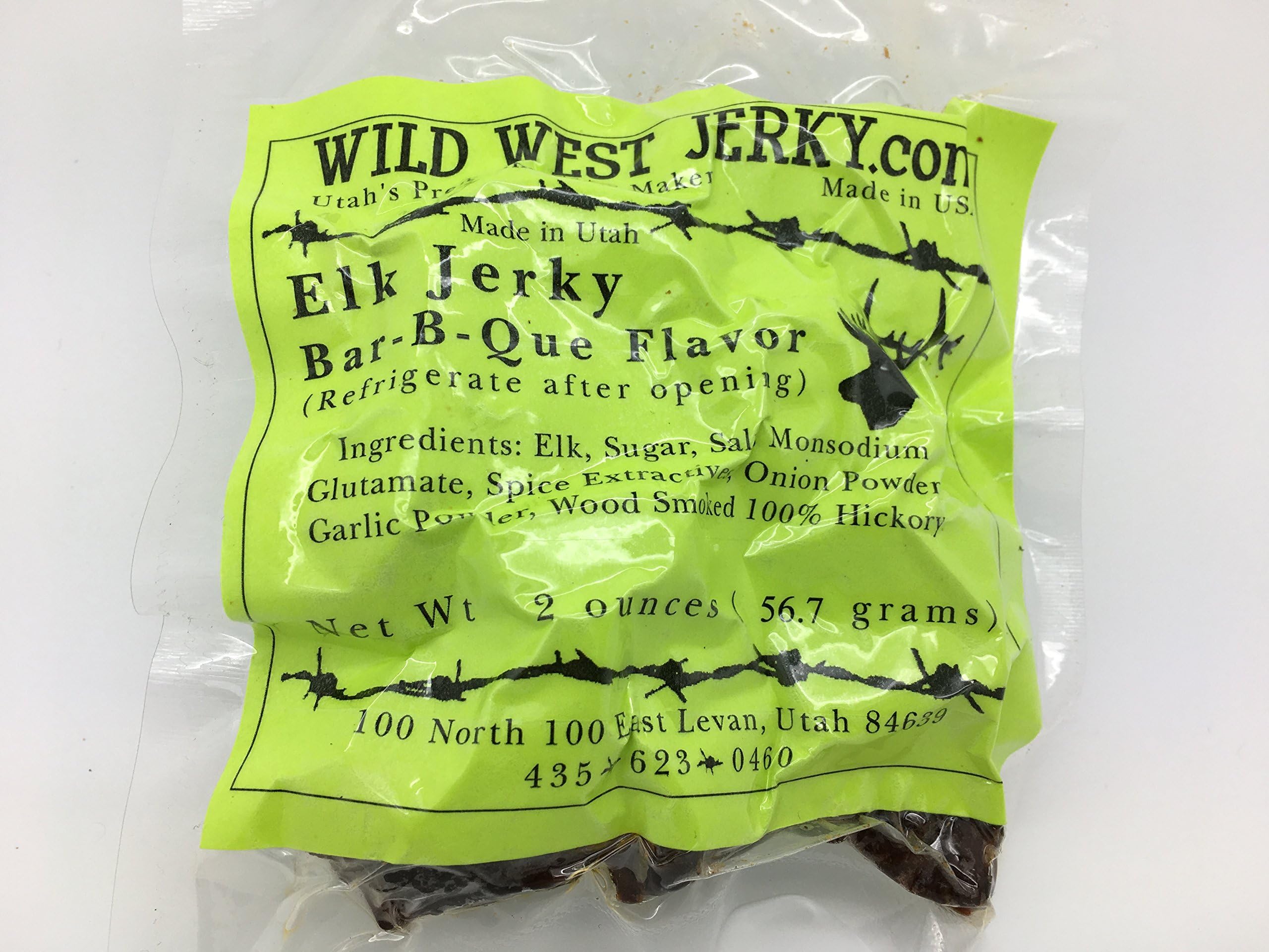 Wild West Jerky #1 Best Premium 100% Natural Grass Fed Hand Stripped 2 OZ. Thick Cut Delicious Tasty Bold Flavor Elk Jerky from Utah USA - Wood Smoked with Hickory Wood