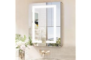 TokeShimi 20x26 Lighted Medicine Cabinet Mirrored Surface Mount 3 Color Dimmable, Anti-Fog Recessed Medicine Cabinet Mirror with Light and Outlet, 2-Side Led Bathroom Mirror with Storage