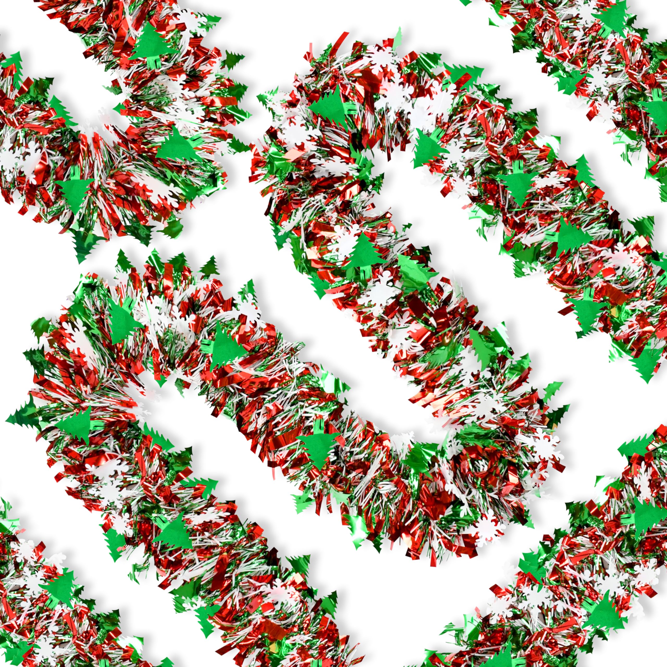 Photo 1 of 50 FT Christmas Tinsel Garland?Snowflake and Christmas Tree Shiny Metallic Twist Garlands Holiday Hanging Ornaments for Home Tree Mantle Indoor Outdoor Party Decor