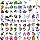 75PCS Cartoon Keychains Bulk for kids Adorable Backpacks Keychains Donut, Ball, Desserts, Axolotl, Sloth, Rainbow Bulk Key Chains for School Day Classroom Prizes Birthday Party Favors