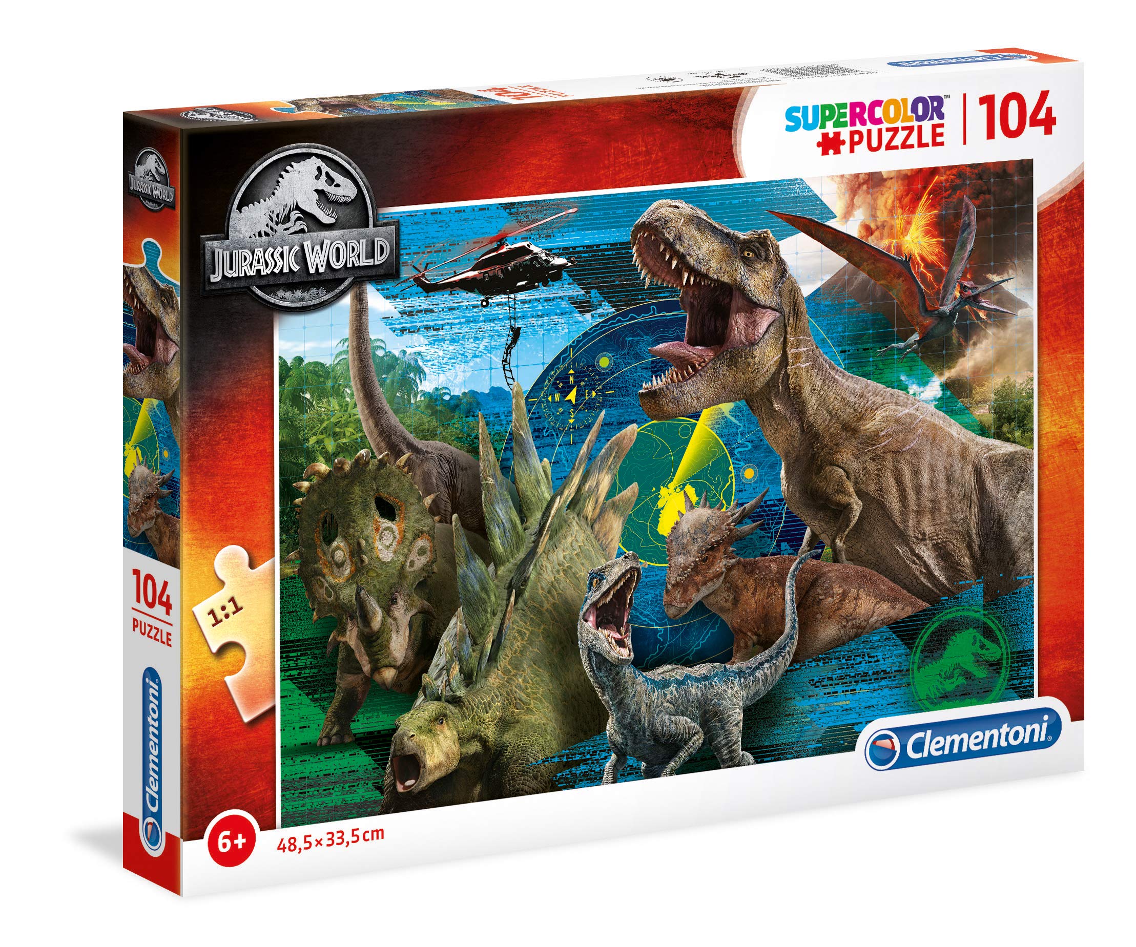 Clementoni - 27196 - Supercolor Puzzle - Jurassic World - 104 pieces - Made in Italy - jigsaw puzzle children age 6+
