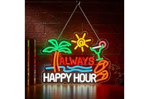Always Happy Hour Neon Sign for Wall Décor Dimmable USB Beer Bar LED Neon Light Compatible With Timer for Tiki Bar Decor Man 
