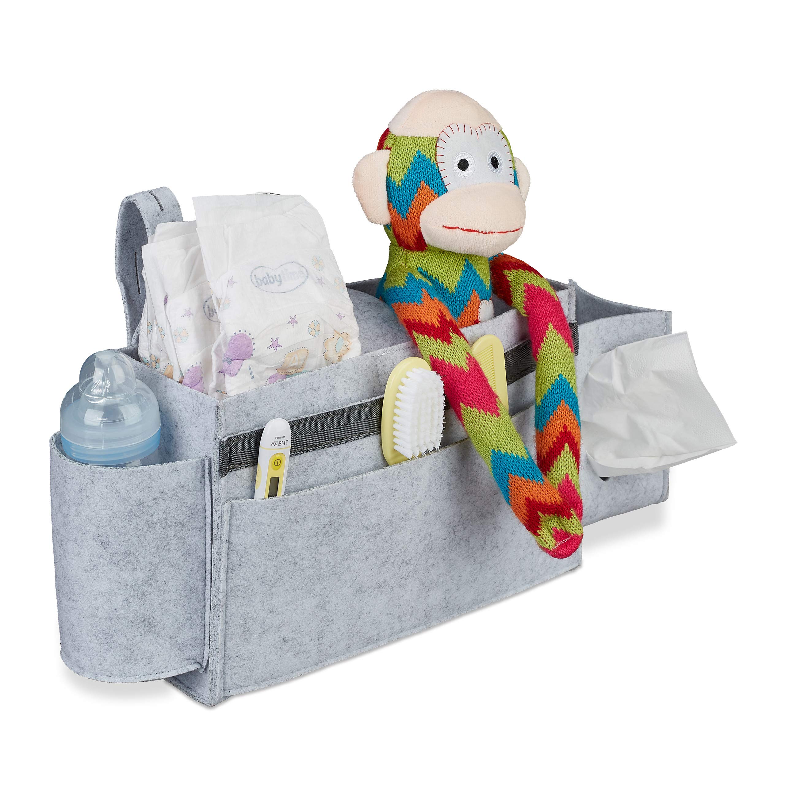Relaxdays Bed Pocket, Bunk, 8 Compartments, Cot, Hanging Felt Organiser, 23 x 43 x 11 cm, Bedside Storage, Light Grey, 23x43x11 cm