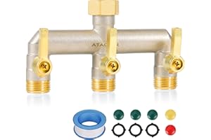 ATAOSGR Garden 3-Way Full Flow Hose Splitter, 3/4” GHT Thread, Heavy Duty Brass Nickel Plated Outdoor Faucet Manifold ，Hose High Flow Adapter，with Individual Shutoff Valves Extended Handle