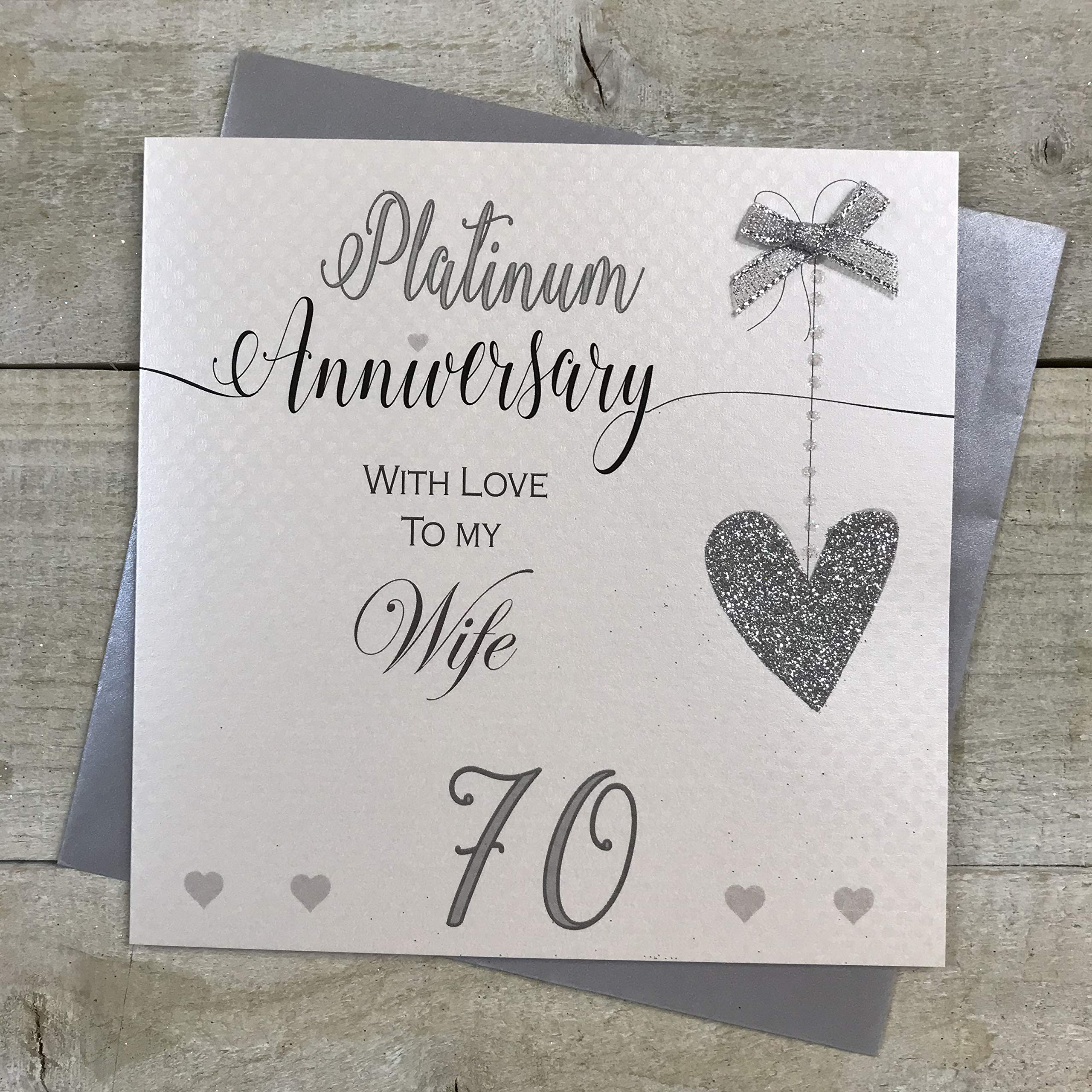 Wife 70th Platinum Wedding Anniversary Handmade Card - Love Lines - by WHITE COTTON CARDS LLA70W, 16cm x 16cm