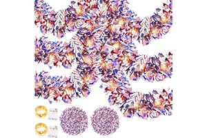 Thiccywoov 2 Set 66 ft 4th of July Tinsel Garland Decorations with LED String Light Patriotic Red White and Blue Metallic Hanging Garland for Memorial Day Independence Day Party Decor(American Flag)