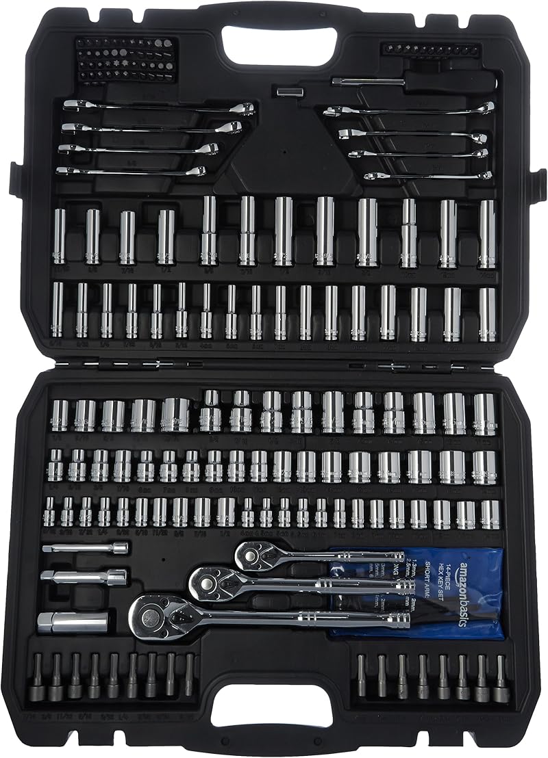 Amazon Basics Socket Set 201 Piece SAE Metric Tools Case