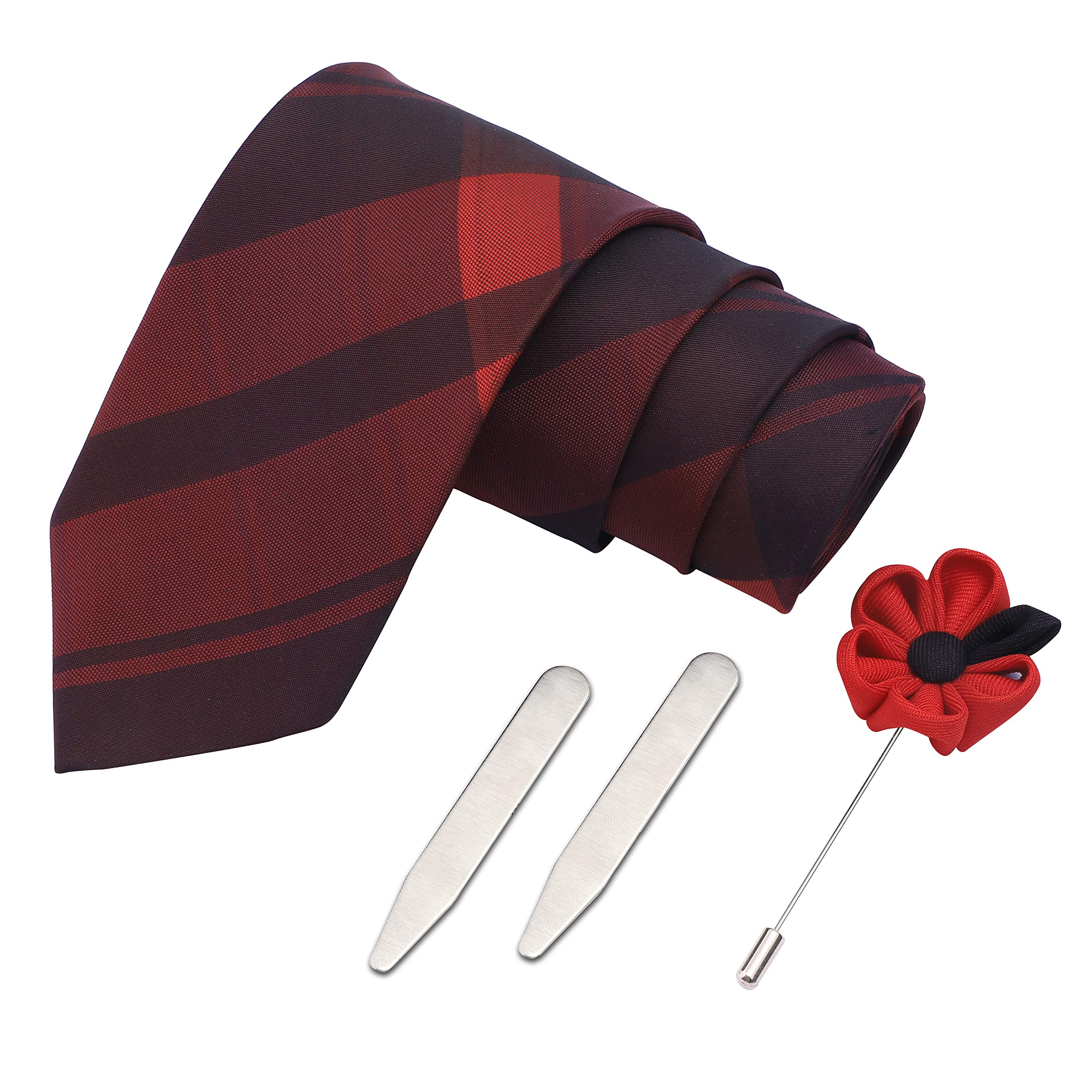 PELUCHE The Glorious Scarlet Gift Box Includes 1 Neck Tie, 1 Brooch & 1 Pair of Collar Stays for Men