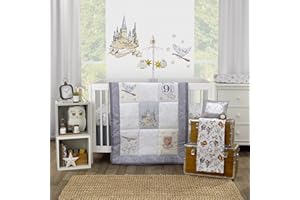 NOJO Warner Brothers Harry Potter Magical Moments Grey and White Hogwarts 3 Piece Nursery Crib Bedding Set - Comforter, Fitted Crib Sheet and Crib Skirt