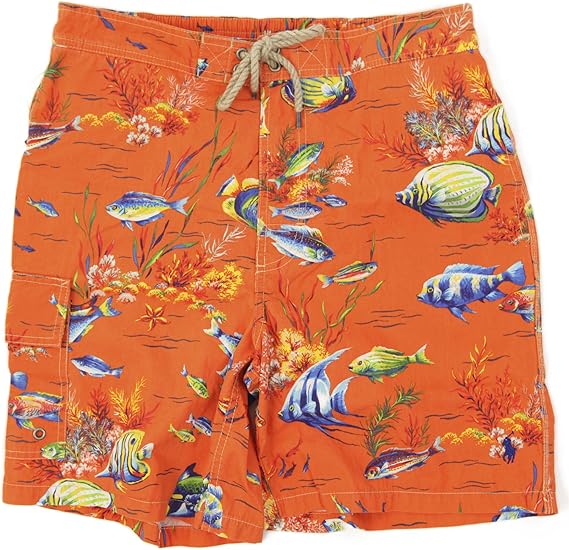 Amazon ポロ ラルフローレン Polo Ralph Lauren メンズ トランクス型 スイムショーツ 水着 アロハ柄 オレンジ 並行輸入品 水着 通販