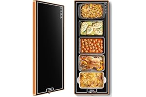 HUDETEX Warming Mat for Food (Extra Long 40"x12"), Electric Warming Trays for Buffets Party & Daily Use with Golden Edges, Temperature Adjustable & Full Surface Warm Tempered Glass Food Warmer Mat, Black