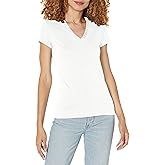 Armani Exchange Women's Pima Cotton V Neck Logo Collar Tee