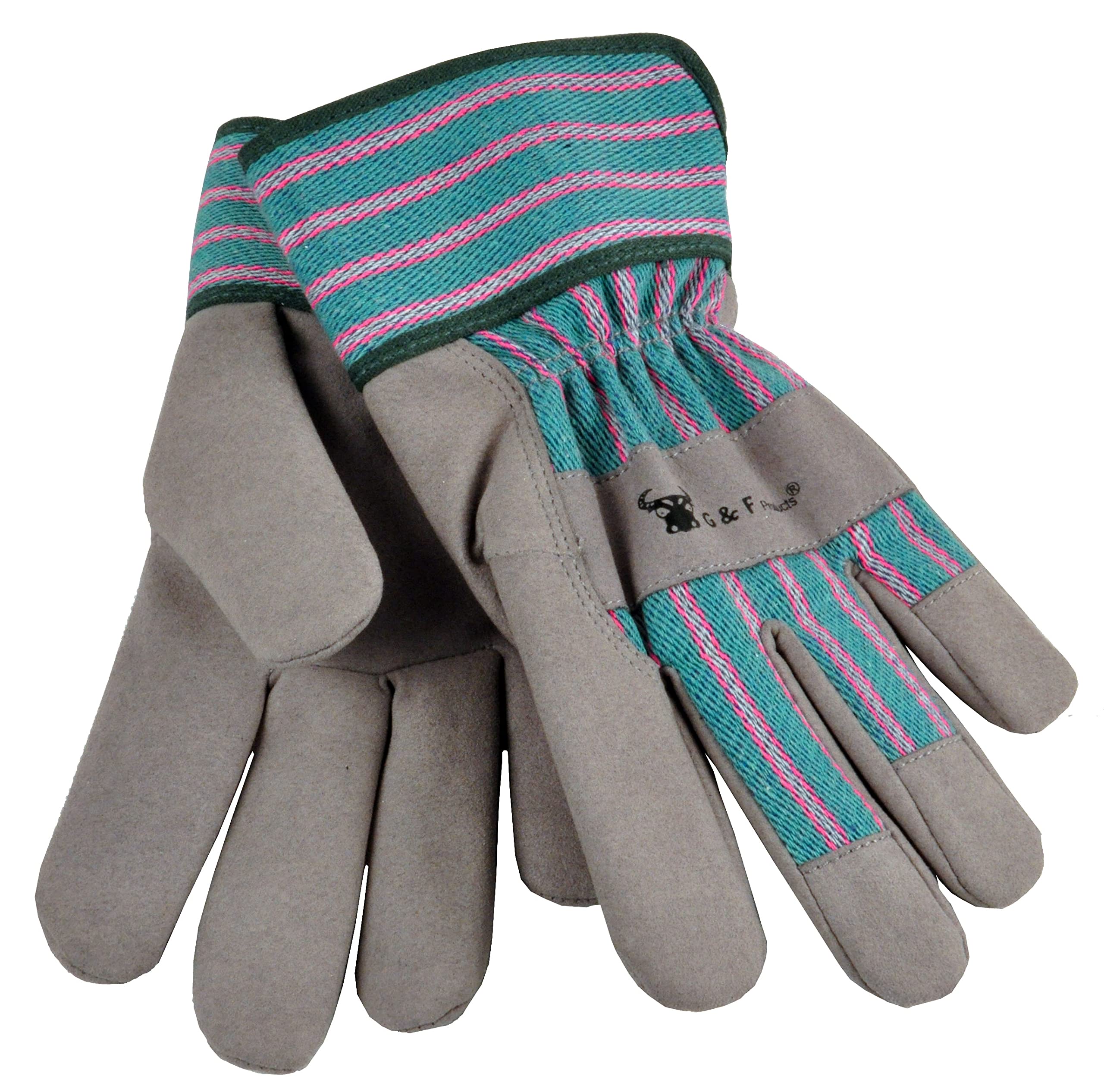 5009L 3 PAIR Pack JustForKids Synthetic Leather Kids Garden Gloves, Kids Work Gloves, Grey, 7-9 years old - 3 Pairs