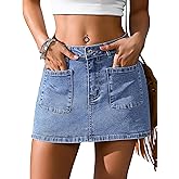 Eddoyee Denim Skirt for Women Mini Jean Skirt with Shorts Y2k Stretchy Jean Skort with Pockets