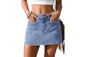 Eddoyee Denim Skirt for Women Mini Jean Skirt with Shorts Y2k Stretchy Jean Skort with Pockets