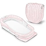 Baby Delight Snuggle Nest Harmony Infant Sleeper/Baby Bed with Incline Wedge | Pink Baby Love Fabric Pattern | Portable Bassinet with Sound & Light Unit | Waterproof Foam Mattress w/Sheet