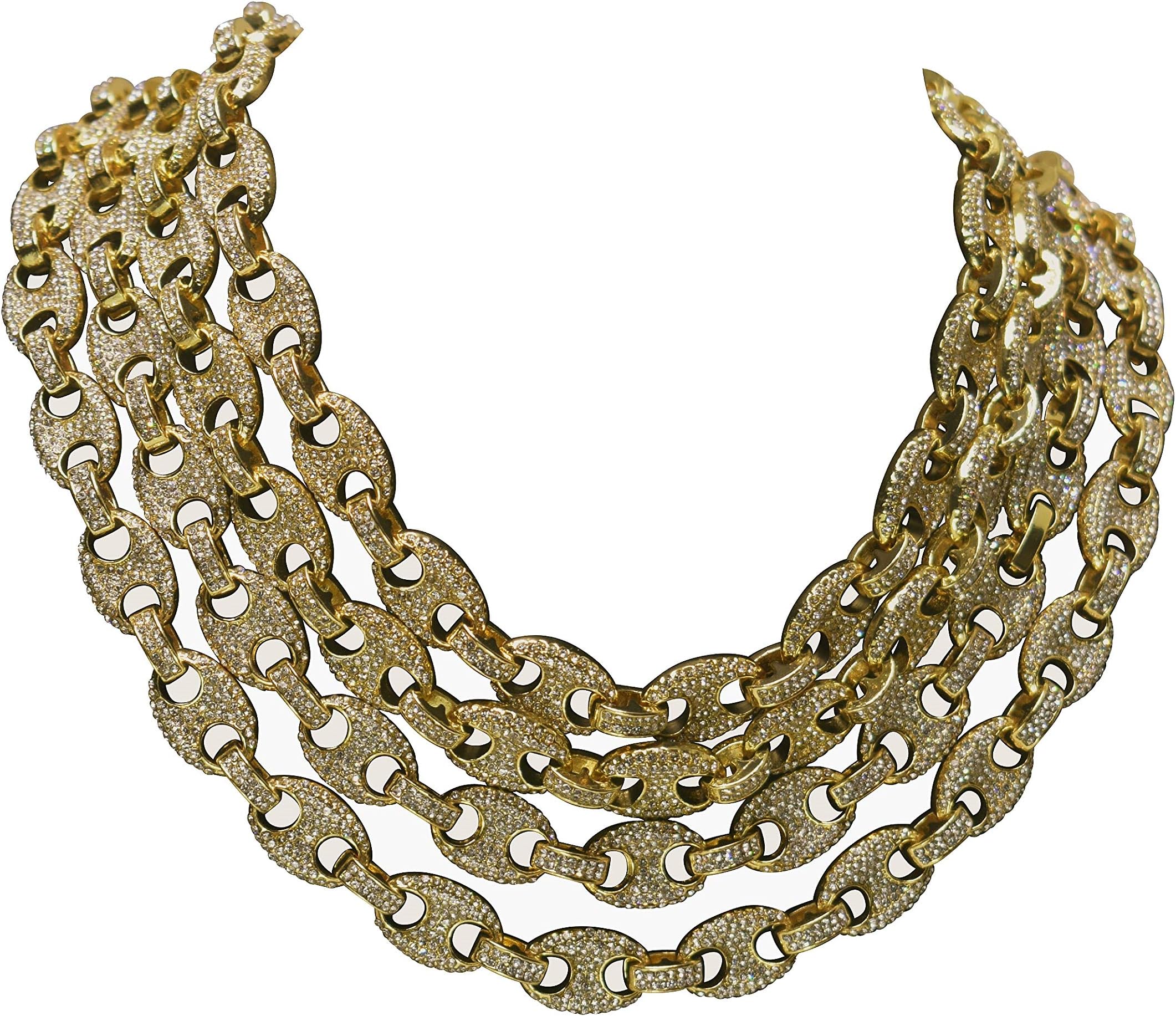 14K Gold PT 12mm 8.5" - 30" Iced Out Puffed Mariner Gucci Link Choker Chain