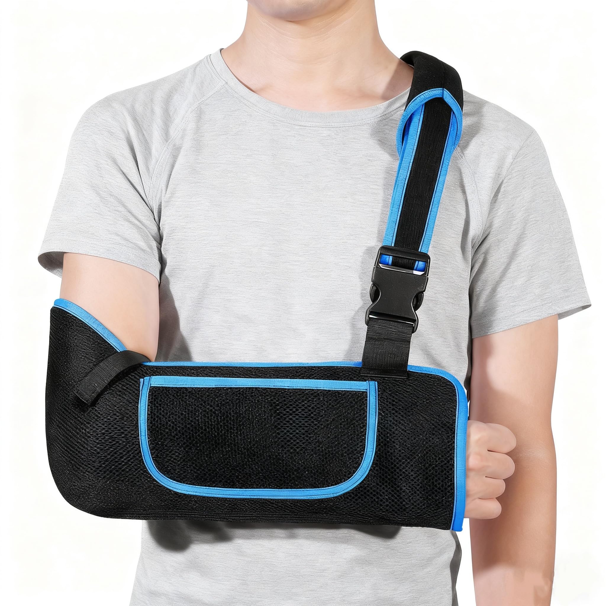 Photo 1 of Arm Sling Shoulder Immobilizer for Women and Men,Adjustable Ergonomic Medical Shoulder Sling for Torn Rotator Cuff for Shoulders,Clavicle,Wrist,Elbow Injury (1, Blue)