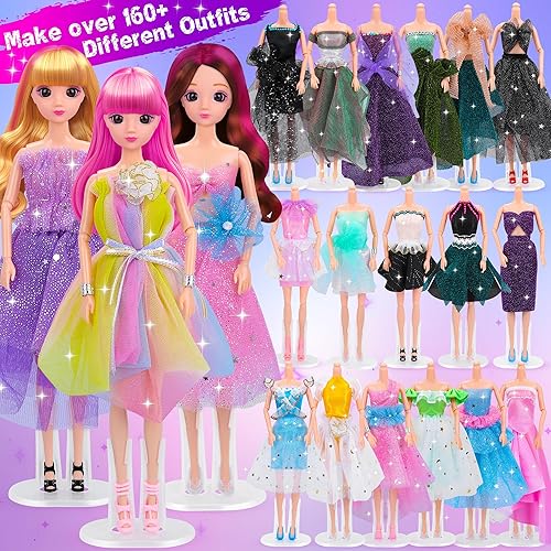 Fashion Designer Kit for Girls, Sewing Kit with 3 Dolls 3 Mannequins, Doll  Clothes and Accessories