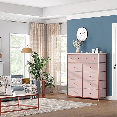 EnHomee Pink Dresser for Girls Bedroom with 12 Drawers, Dresser for Bedroom with Sturdy Metal Frame and Wooden Top, Fabric Dressers & Chests of Drawers for Nursery, Closet, Pink in Kenya | EnHomee Pink Dresser for Girls Bedroom with 12 Drawers, Dresser for Bedroom with Sturdy Metal Frame and Wooden Top, Fabric Dressers & Chests of Drawers for Nursery, Closet, Pink in Kenya |