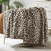JONIYEAR Cozy Plush Brown Cheetah Faux Rabbit Fur Throw Blanket 50" x 60",Decorative Thick Fuzzy Leopard Lap Blankets for Women, Soft Fluffy Animal Printed Warm Shaggy Blanket for Winter Fall, Beige