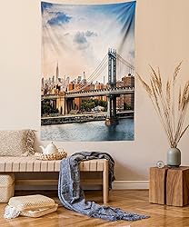 Ambesonne New York Tapestry, Manhattan Bridge and