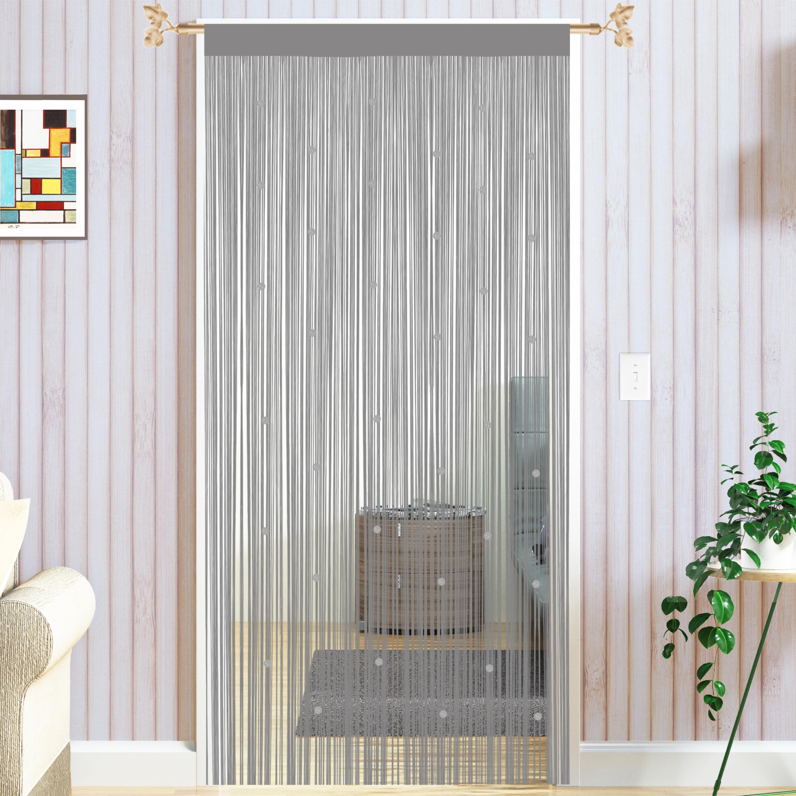 Taiyuhomes Bead String Curtains Door Fly Screen Curtain Beaded Curtain For Doorways Window Decorations Room Divider Single Door Curtains Beads (90x200cm) Grey — image 1