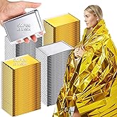 Copkim 100 Pcs Emergency Blankets for Survival 83 x 55 Emergency Foil Thermal Reflective Space Blanket Bulk Waterproof Individually Wrap Survival for Car Camping Outdoor Homeless (Gold Silver)